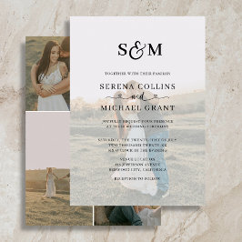 Klassische Monogramm 5-Foto-Herz-Schrift Hochzeit Einladung