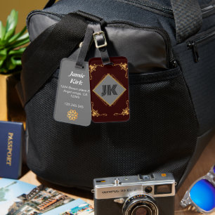 Klassische Monogramm aus Rot-Gold personalisieren Gepäckanhänger