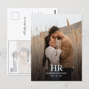 Klassische Monogramm-Foto-Hochzeit - Save-the-Date Postkarte