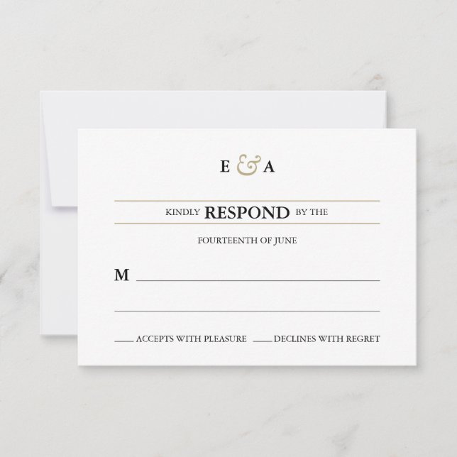 Klassische Monogramm Gold Response RSVP Karte (Vorderseite)
