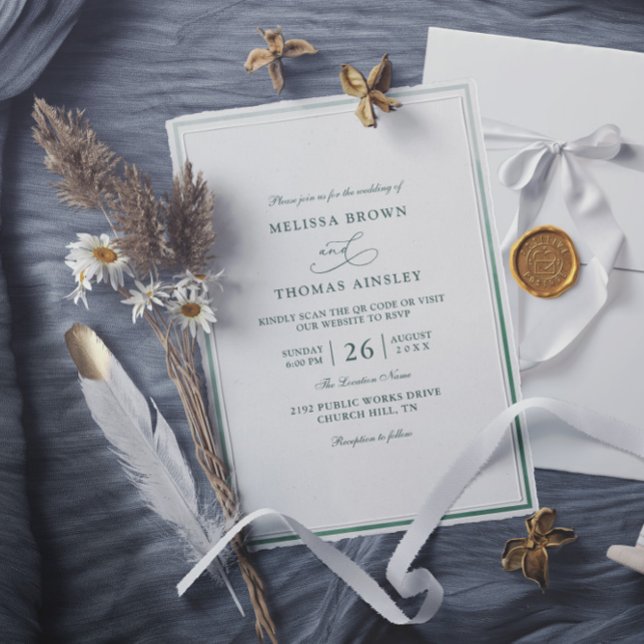 Klassische Monogramm-Grüne Budget-QR-Code-Hochzeit Einladung (Von Creator hochgeladen)