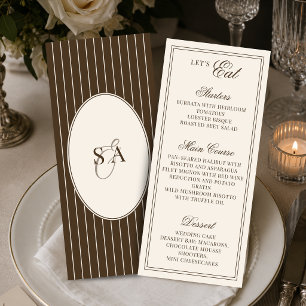 Klassische Monogramm-Hochzeit im Stil von Old Mone Menükarte