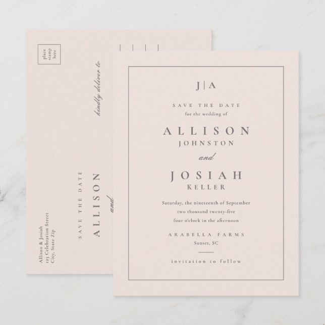Klassische Monogramm-Hochzeit speichert das Datum Ankündigungspostkarte (Vorne/Hinten)