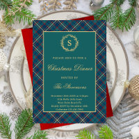 Klassische Monogramm-Karo-Dunkelgrün-Weihnachtsfei