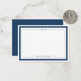 Klassische Monogramm Navy Blau Rand Schreibwaren Mitteilungskarte