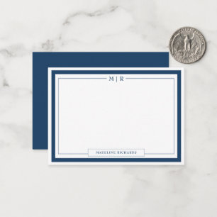 Klassische Monogramm Navy Blau Rand Schreibwaren Mitteilungskarte