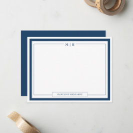 Klassische Monogramm-Navy-Blue-Rahmen-Korresponden Mitteilungskarte