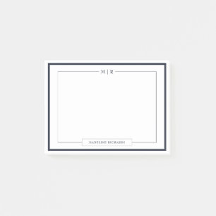Klassische Monogramm-Navy-Blue-Rand-Papeterie Post-it Klebezettel