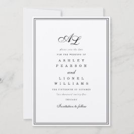 Klassische Monogramm Schwarz/Weiß Traditionelle Ho Save The Date