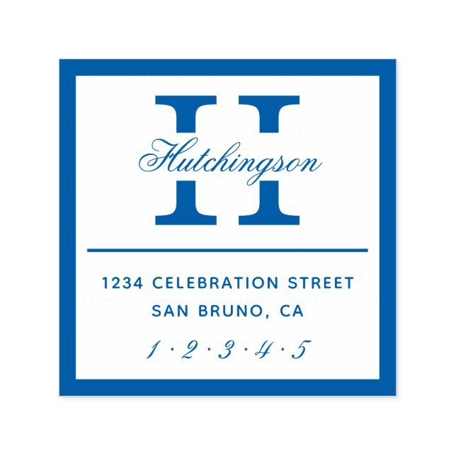 Klassische Monogramm-Typografie | Blaue Rücksendea Permastempel (Design)