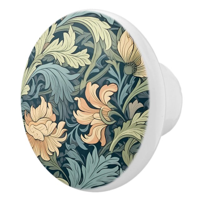 Klassische Morris-Blüte in blauen Mustern Keramikknauf (Rechts)