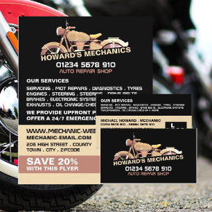Klassische Motorräder, Auto Mechanik und Reparatur Visitenkarte