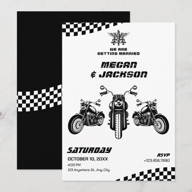 Klassische Motorradmechanik-Hochzeit Einladung (Vorne/Hinten)