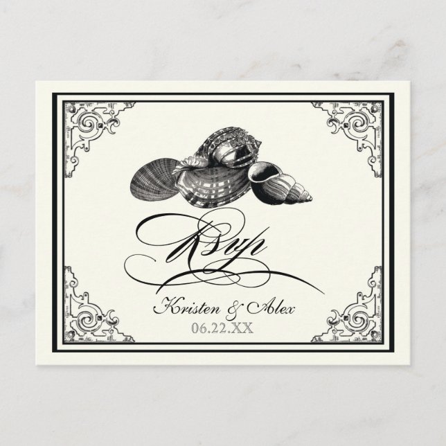 Klassische Muscheln Black Cream Wedding Postcard U Einladungspostkarte (Vorderseite)
