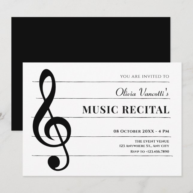 Klassische Musiknoten Einladung (Vorne/Hinten)