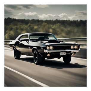 Klassische Muskelkarosse auf der Autobahn Poster