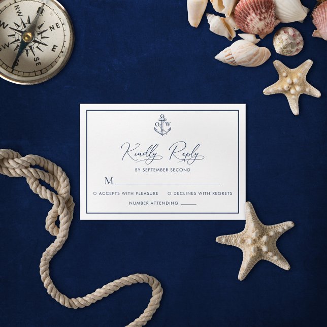 Klassische Nautic Anchor Monogram Wedding RSVP Karte (Von Creator hochgeladen)