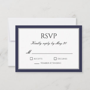 Klassische Navy Blau Grau Rand RSVP Antwortkarte Karte