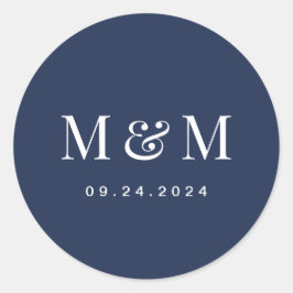 Klassische Navy Blau Monogramm-Typografie Hochzeit Runder Aufkleber