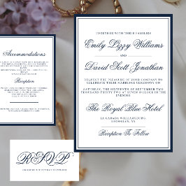 Klassische Navy Blue Elegant Script Traditionell Einladung