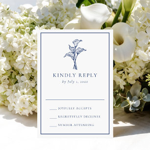 Klassische Navy-Calla-Lily-Hochzeit RSVP Karte
