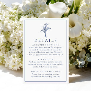 Klassische Navy-Calla-Lily-Hochzeitsdetails Begleitkarte