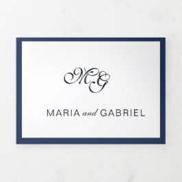 Klassische Navy Frame Elegante Hochzeit Dreifach Gefaltete Einladung