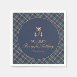 Klassische Navy-Karobär Teddybär Mädchen Geburtsta Serviette