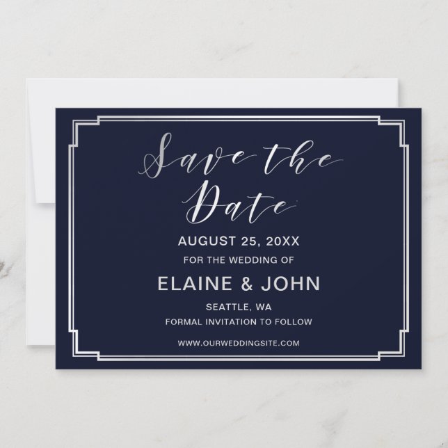 Klassische Navy Silver Wedding speichern Sie die D Save The Date (Vorderseite)