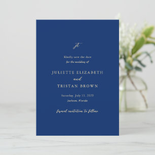 Klassische Navy- und Creme-elegante Hochzeit Save The Date