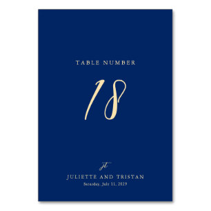 Klassische Navy- und Creme-elegante Hochzeit Tischnummer