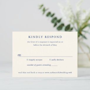 Klassische Navy- und Cremefarbene Elegante Hochzei RSVP Karte