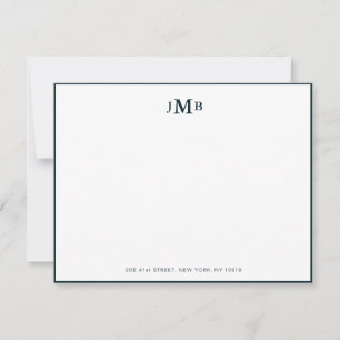 Klassische Navy und Mit Monogramm Flatte Dankeskarte