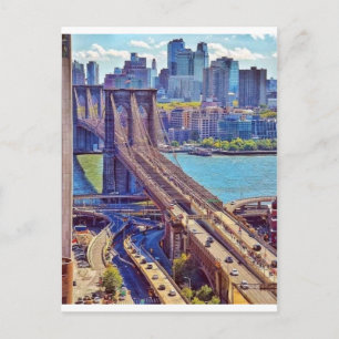 Klassische New Yorker Brooklyn Bridge Skyline Postkarte