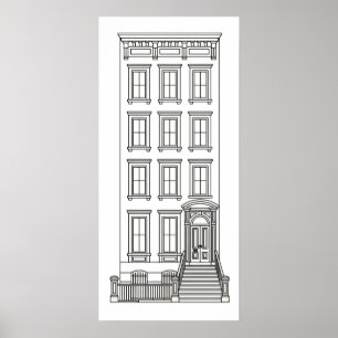 Klassische New Yorker Treppenhaustür-Zeichnung Poster