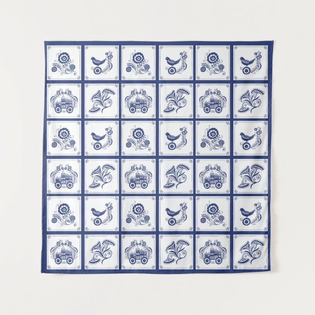 Klassische niederländische blaue Delfter Fliesen-B Wandteppich (Vorderseite)