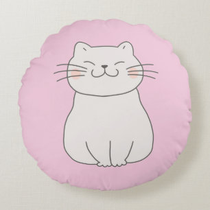Klassische Niedlich-schicke, einfache weiße Katze Rundes Kissen