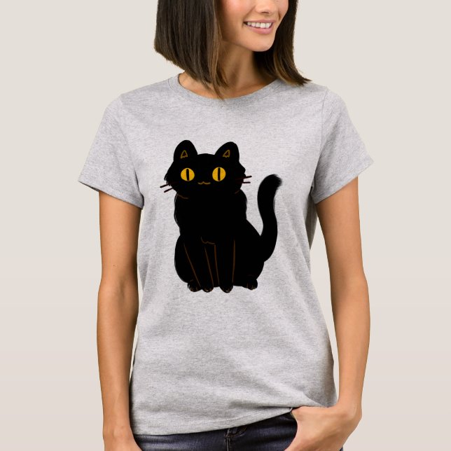 Klassische Niedliche Halloween-Schwarzkatze T-Shirt (Vorderseite)