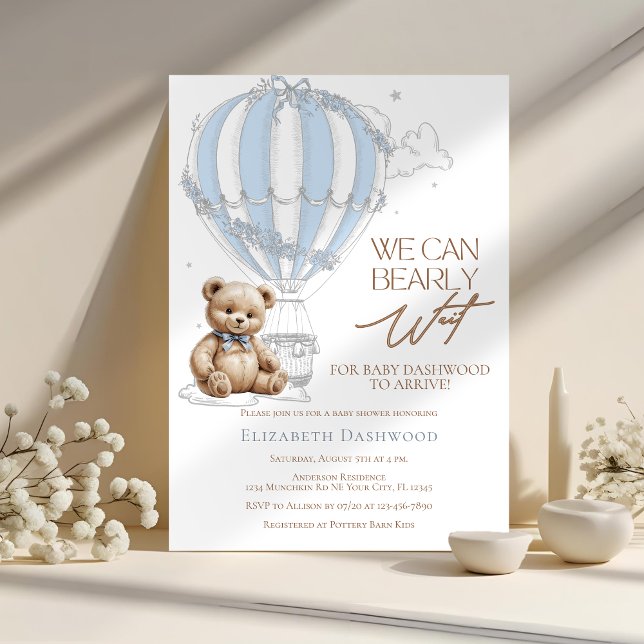 Klassische Niedliche Teddy Bear Toile Balloon Baby Einladung (Von Creator hochgeladen)