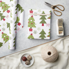 Klassische Niedliche Weihnachtsbäume Grün Weiß Rot Geschenkpapier
