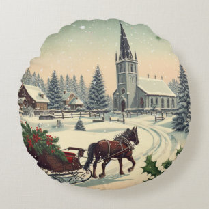 Klassische/nostalgische Weihnachtsszene Rundes Kissen