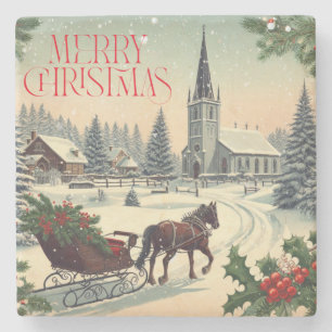 Klassische/nostalgische Weihnachtsszene Steinuntersetzer