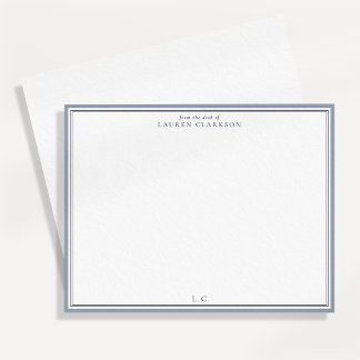 Klassische Notizkarte mit blauem Rand und Monogram Einladung