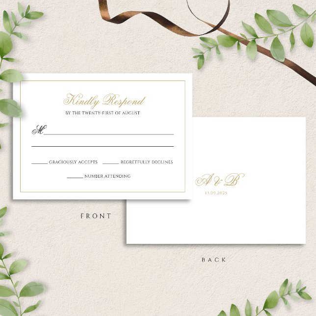 Klassische offizielle Schwarz-Gold-Border-Hochzeit RSVP Karte (Von Creator hochgeladen)