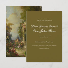 Klassische Ölgemälde & Olivenöl Hochzeitseinladung RSVP Karte