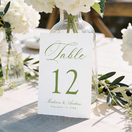 Klassische Oliven-Grüne Kalligrafie-Hochzeit Tischnummer