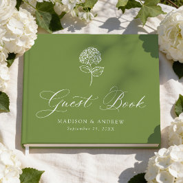 Klassische Olivgrüne Hortensien-Hochzeit Gästebuch