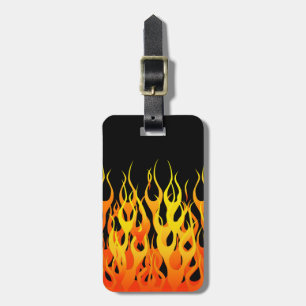 Klassische Orange, die Flammen auf Feuer läuft Gepäckanhänger