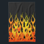 Klassische Orange, die Flammen auf Feuer läuft Geschirrtuch<br><div class="desc">Racy Orange des frisierten Autos auf schwarzem Buttonstreifen flammt Dekor des grafischen Entwurfs, der für ein großes kundenspezifisches Geschenk für selbst oder für jemand immer machen kann, das auf Ihrer Liste speziell ist, diese sind sicher, einen Eindruck bei allen festlichen Gelegenheiten zu machen. Emailen Sie uns unter Verwendung der Verbindung...</div>