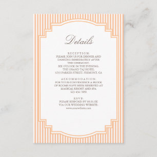 Klassische orange gestreifte Hochzeitsdetails Begleitkarte